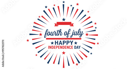 Fourth of July Happy Independence Day Patriotic Vector Illustration with Starburst and Fireworks