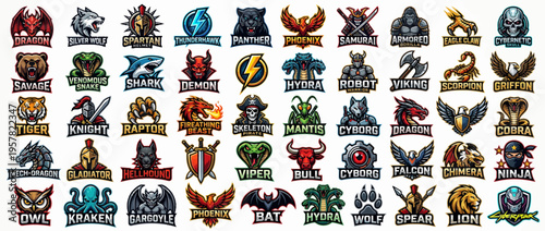Collection of various fantasy and sports team logos.