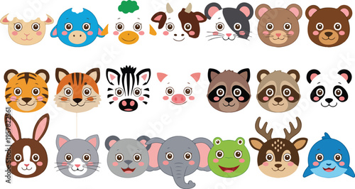 Cute Animal Mask Set for Kids Party, Funny Photo Booth Props, Carnival Costume Accessories, Tiger Fox Zoo Vector Collection