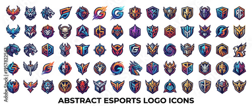 Collection of abstract esports logo icons.