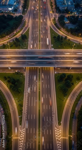 Illuminated Highway Interchanges In Motion A Captivating Aerial View Of Urban Connectivity