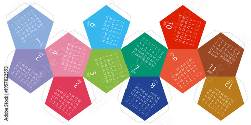 2027年正十二面体の卓上カレンダー　ペーパークラフト展開図