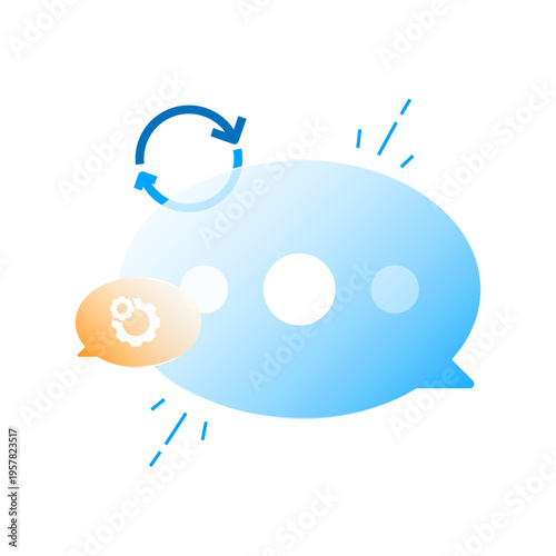 Modern vector illustration of chat bubble, gear icon. message processing, automated response, system operation, chatbot activity, request in progress. for UI design, customer support, digital service