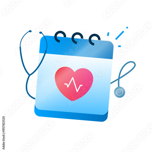 vector illustration of calendar, heart, stethoscope. routine medical check ups, healthcare appointments, health monitoring schedules. for hospital services, wellness programs, preventive care concepts