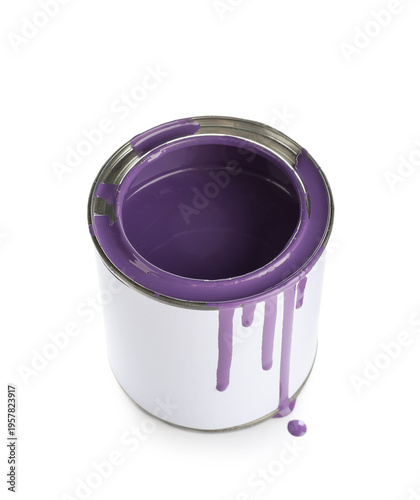 Can of purple paint on whit...