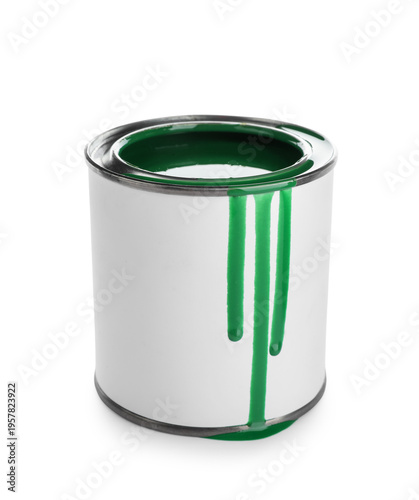 Can of green paint on white...