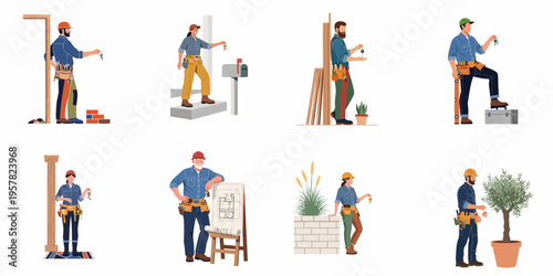 Diverse group of construction workers and builders holding house keys, representing home completion and real estate services.