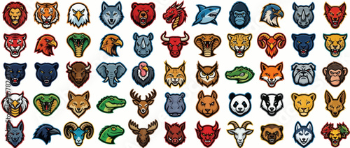 Collection of various animal head icons.