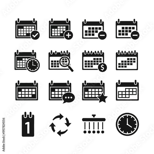 Black calendar icons on white background.