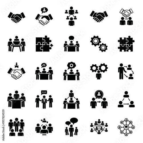 Black business and teamwork icons.