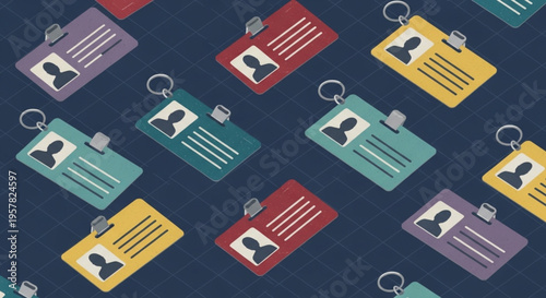  World Press Freedom Day employee identification badges and visitor passes in various colors, symbolizing access control, corporate security, and professional identity within an organization