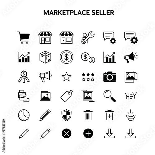 Ecommerce marketplace seller store icons.