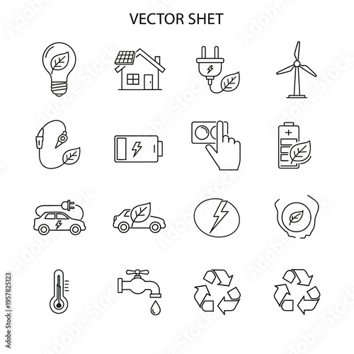 Eco friendly technology icons set.