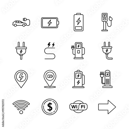 Electric vehicle charging station icons.