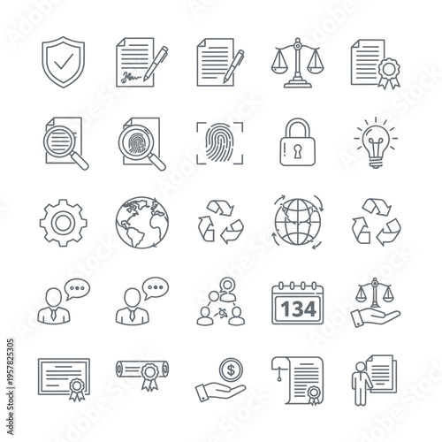 Business law and legal documents icons.