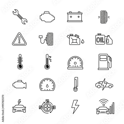 Car warning light icons set.