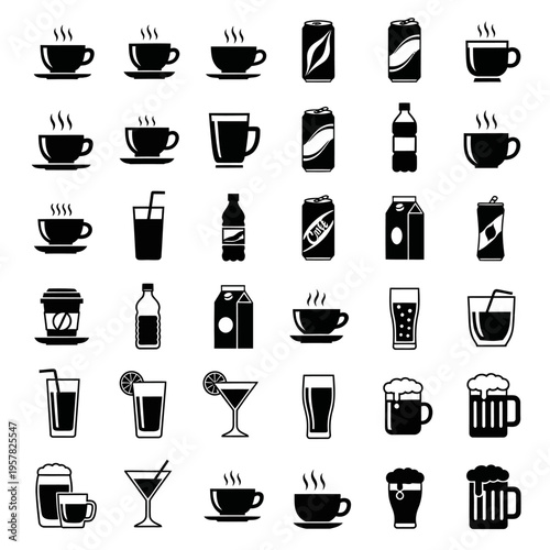 Collection of various drink icons.