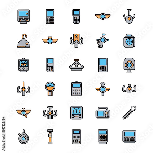 Collection of technology and industrial icons.