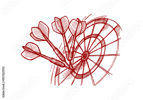 Darts hand drawn simple sketch vector illustration