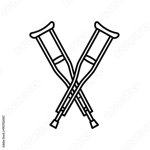 Black and white illustration of two crossed crutches for medical or healthcare concepts.