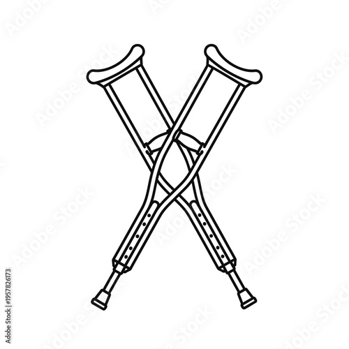 Black and white illustration of crossed crutches for medical or healthcare use.