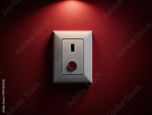 Wallpaper Mural White wall plate with push button and rocker switch on red textured wall lit from above, dramatic mood and minimalist composition Torontodigital.ca