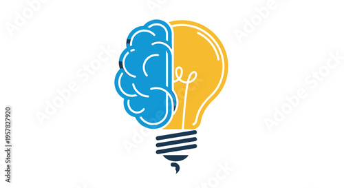 Conceptual illustration of brain and light bulb representing ideas and innovation