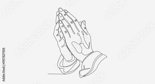Continuous line art of praying hands on white background