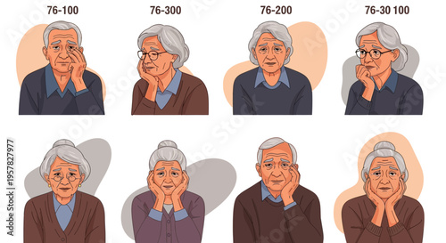 Elderly people illustrations in various poses for healthcare and conceptual use