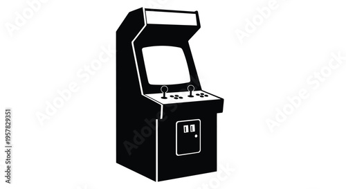 Classic arcade game cabinet shown in stark black silhouette