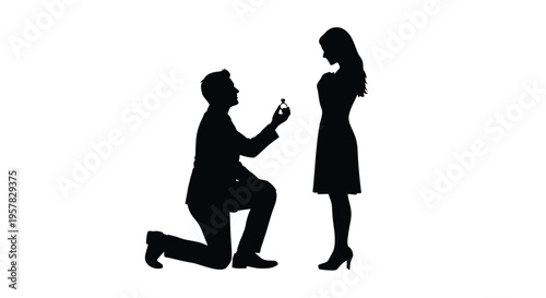 A man proposing to a woman captured in a dramatic silhouette