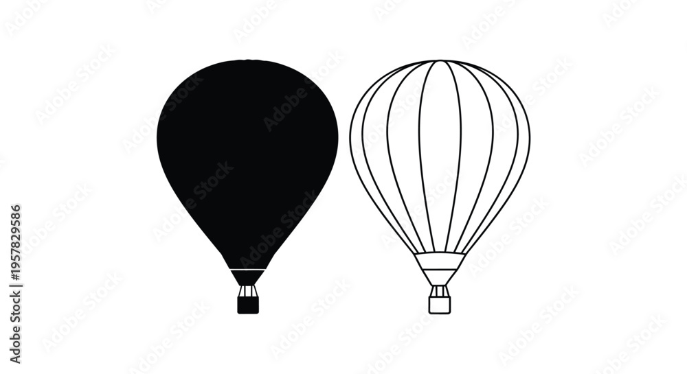 Naklejka premium Two hot air balloons one solid and one detailed a striking silhouette