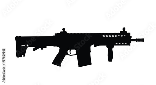 A black silhouette of an assault rifle detailed and modern silhouette