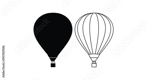 Two hot air balloons one solid and one detailed a striking silhouette