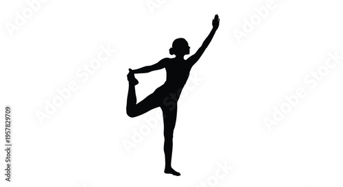 Woman performing a balancing yoga pose depicted in black silhouette