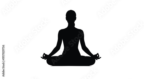 Woman meditating in lotus position a striking black form silhouette
