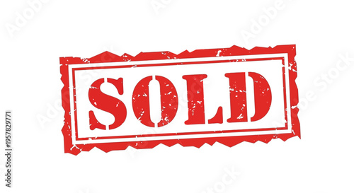 Red sold stamp with a distressed jagged border a striking silhouette