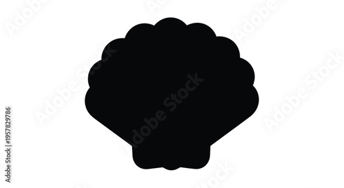 A striking black silhouette of a seashell against a white background