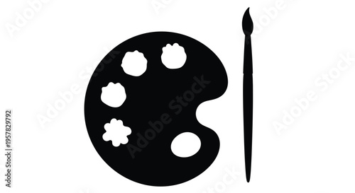 Black silhouette of an artist s palette and brush