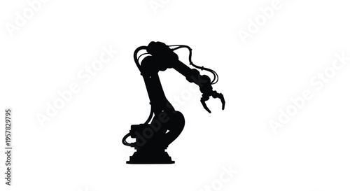 Industrial robotic arm in a stark black silhouette