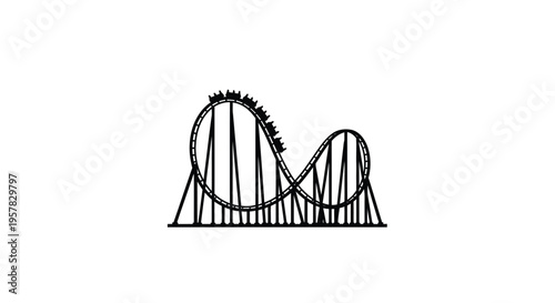 Black linear illustration of a thrilling rollercoaster ride minimalist silhouette