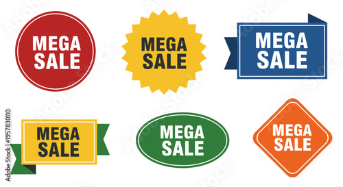 Colorful Mega Sale Discount Labels.