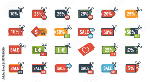 Colorful sale discount tags and labels.