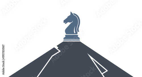 Dark blue chess knight on pedestal.