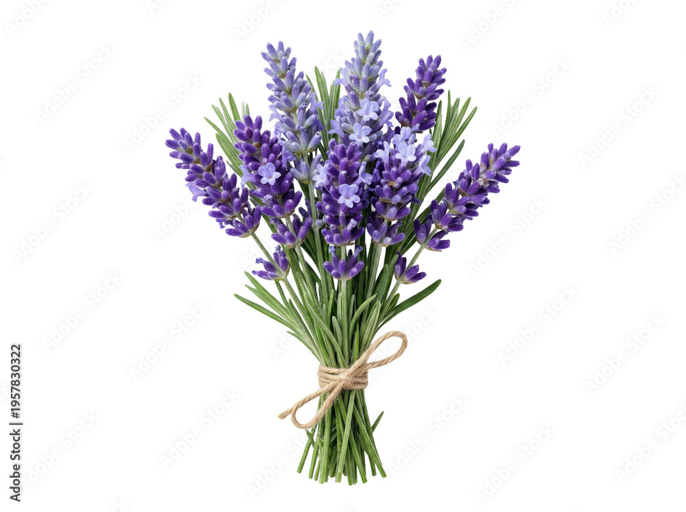 Obraz premium Title: Bouquet of Fresh Lavender Flowers Tied with Twine Isolated