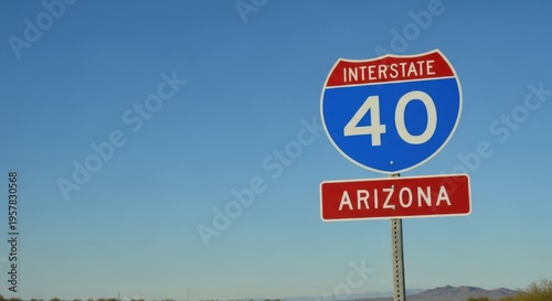 Interstate 40 Arizona Highway Sign Under Clear Blue Sky