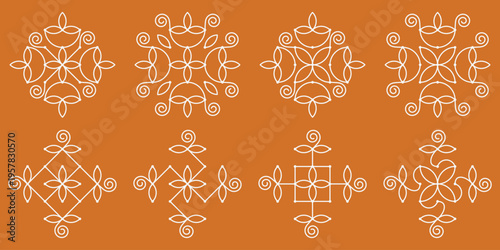 Set of dotted rangoli art. Indian home decor patterns.