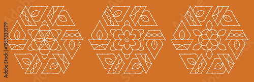 Set of dotted rangoli art. Indian home decor patterns.