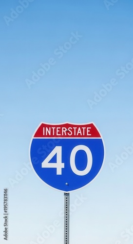 Interstate 40 Highway Sign Against A Clear Blue Sky