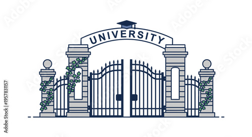 University entrance gate with sign.